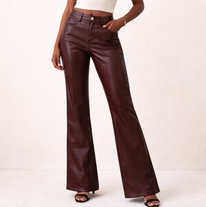 🍷 Long Length Banana Republic Burgundy Vegan Leather Bootcut Pants